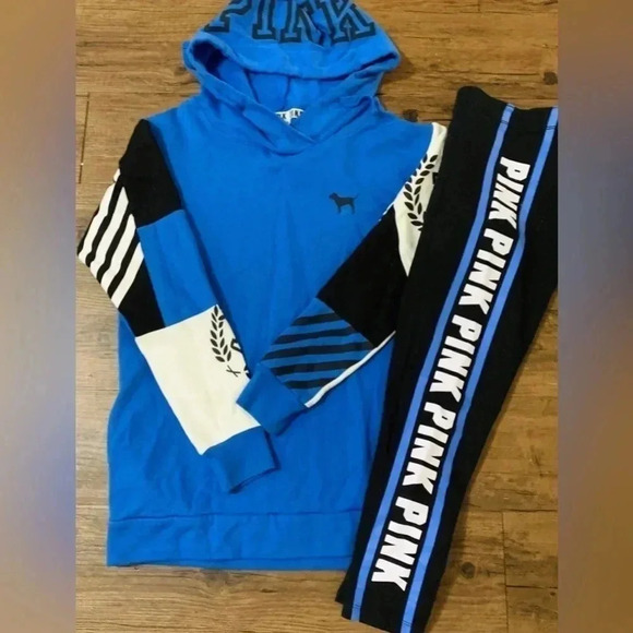 PINK Victoria's Secret Blue and Black Hoodie - Picture 4 of 9